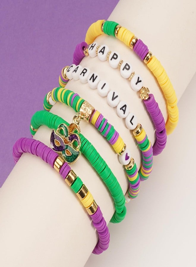 Lonext Vibrant Mardi Gras Bead Bracelets - 7.2" (Pack of 6) - Assorted Colors, Ideal for Festive Parties & Parades - Comfortable Fit, Stunning Design - Image 2